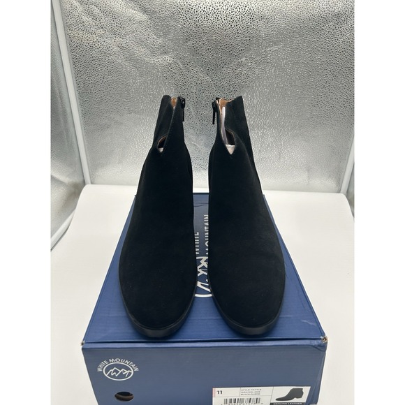 New White Mountain Tattle Suede Leather Block Heel Ankle Boots Black Size 11 - Picture 3 of 7